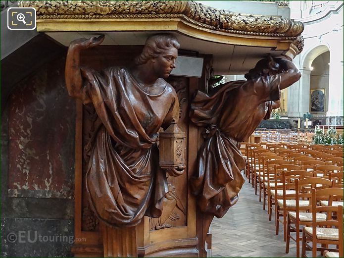 Wooden carved Cardinal Virtue sculpture Caryatids by Gabriel Rispal