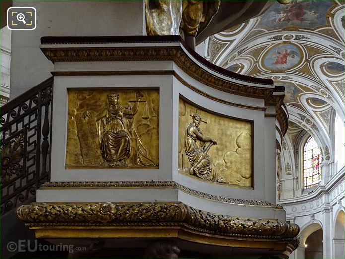 Justice and Force gilded Pulpit bas Reliefs by Constant Delaperche