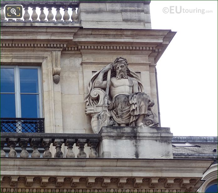 La Navigation statue on balustrade far right of Palais Royal facade
