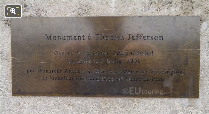 Brass plaque on 2006 Monument to Thomas Jefferson