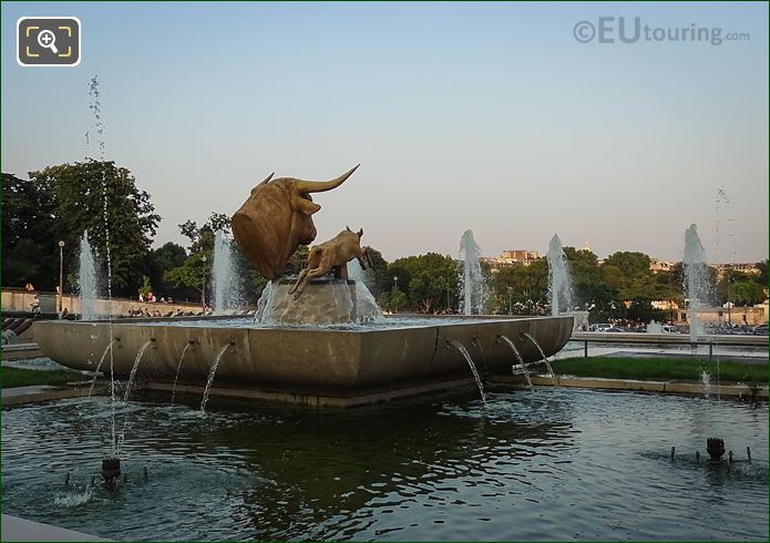 Trocadero water fountain with Bull and Deer statue