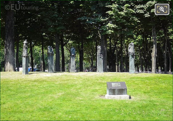 Jardin des Champs Elysees Jean Moulin monument and plaque