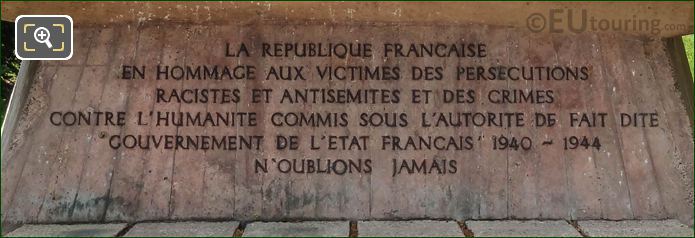 Inscription on Jewish Monument in Paris