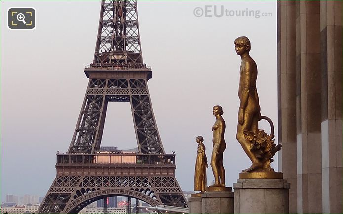 Golden statues at Palais Chaillot east facade