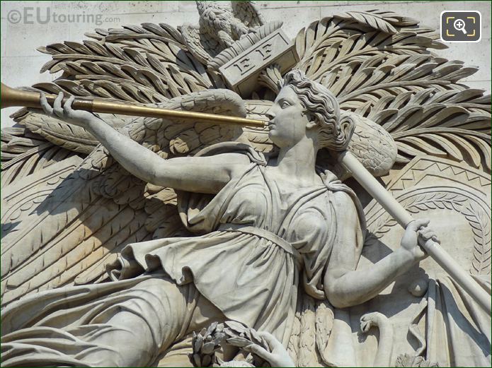 Statue of Fame on Le Triomphe de 1810 sculpture above Napoleon I