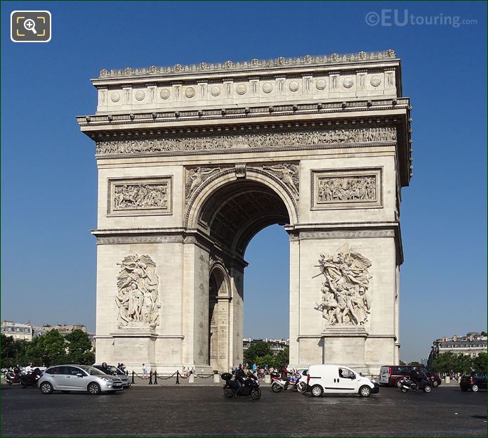 East facade of Arc de Triomphe with its sculptures