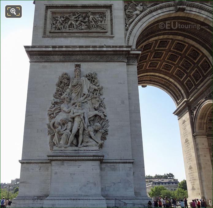 Arc de Triomphe north west column with La Paix de 1815 sculpture