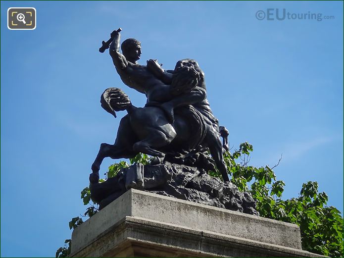 Bronze Centaur and Lapith statue in Square Barye