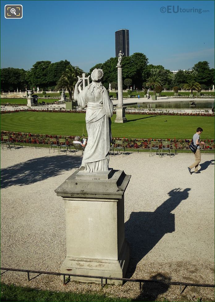 Back view of the marble statue of Calliope