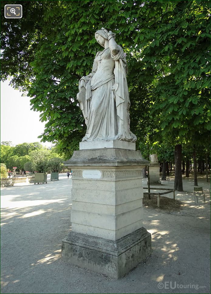 Marble statue Clemence Isaure on stone base