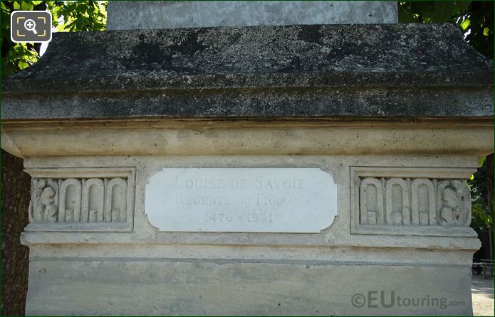 Plaque on the Louise de Savoie statue