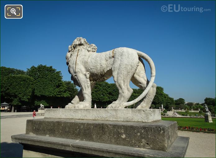 Back of stone lion statue at Luxembourg Gardens