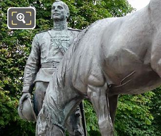 Bronze statues of Russian solider with his horse