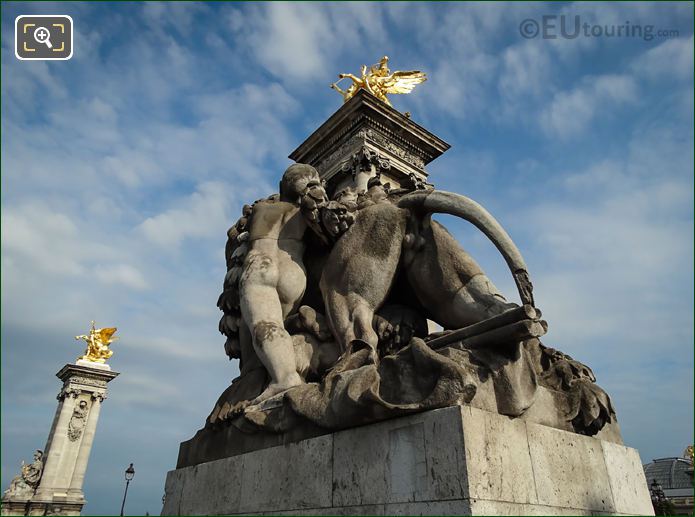 Lion Conduit Par un Enfant statue by A J Dalou