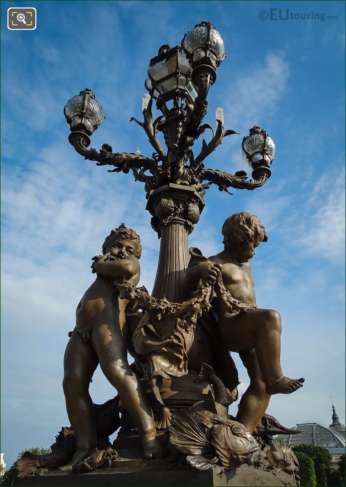 Pont Alexandre III SW candelabra children and fish