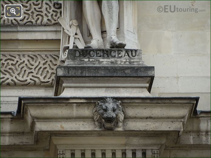 Name inscription on Jacques Ducerceau statue