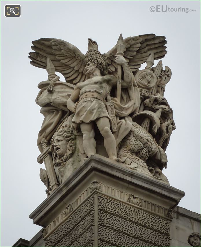 Musee du Louvre stone statue group named Guerre