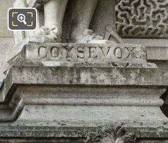 Name inscription on Antoine Coysevox statue