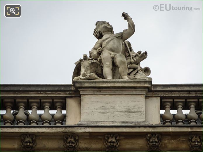 La Chasse statue on Aile Daru N facade balustrades at The Louvre