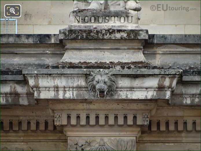 Name inscription on Nicolas Coustou statue