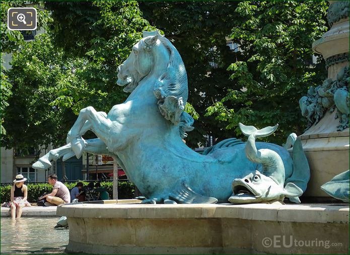 Dolphin and horse sculpture on Carpeaux fountain