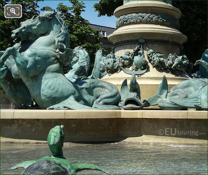 Fontaine des Quatre Parties du Monde dolphin statue