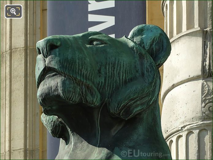 Bronze head of LHS lioness statue Porte Jaujard