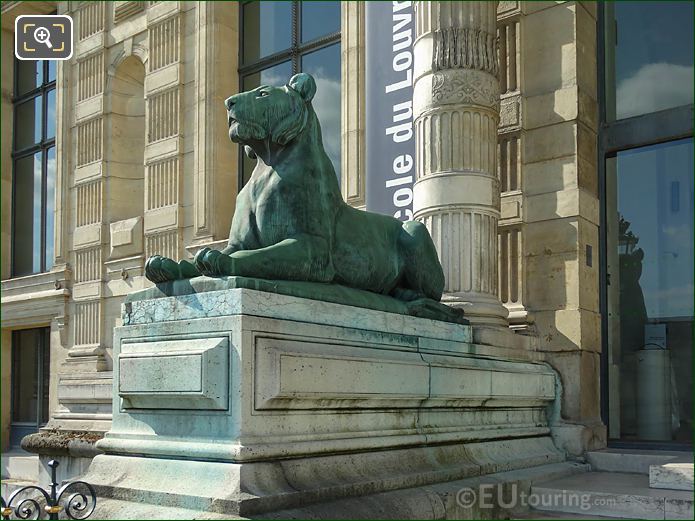 LHS lioness statue Porte Jaujard entrance Aile Flore