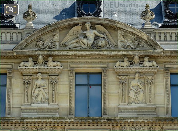 Musee du Louvre Aile de Marsan South facade with La Paix sculpture