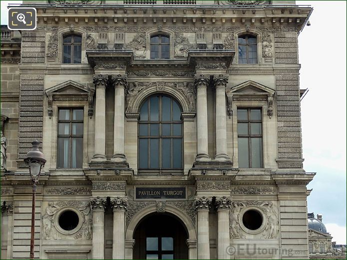 West facade Pavillon Turgot, L'Abondance et la Fortune sculpture