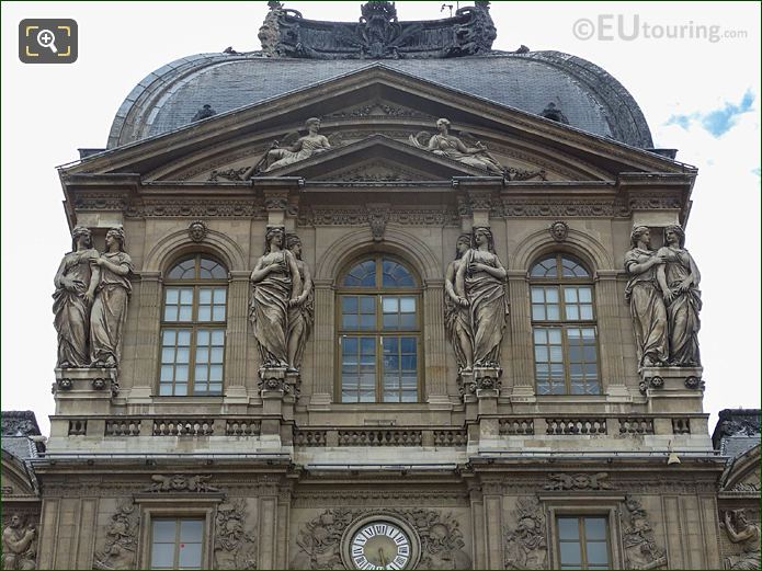 Caryatids next to Pavillon de l'Horloge top windows