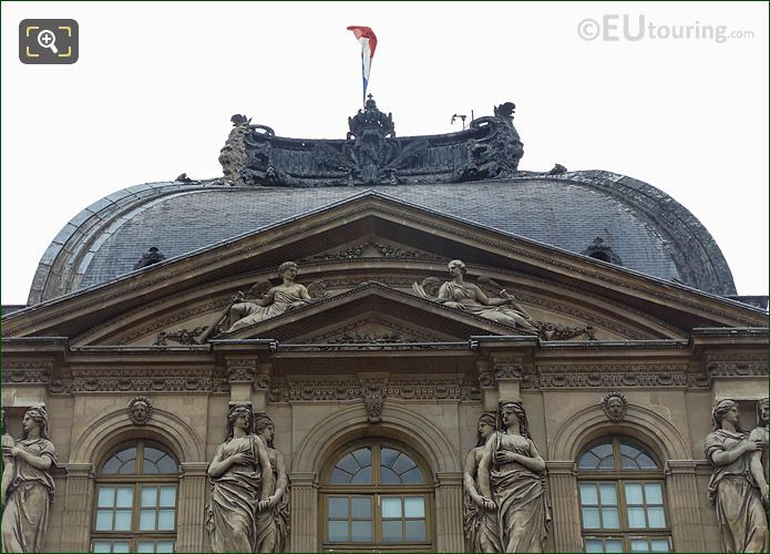 Pavillon de l'Horloge pediment sculptures Fame statues