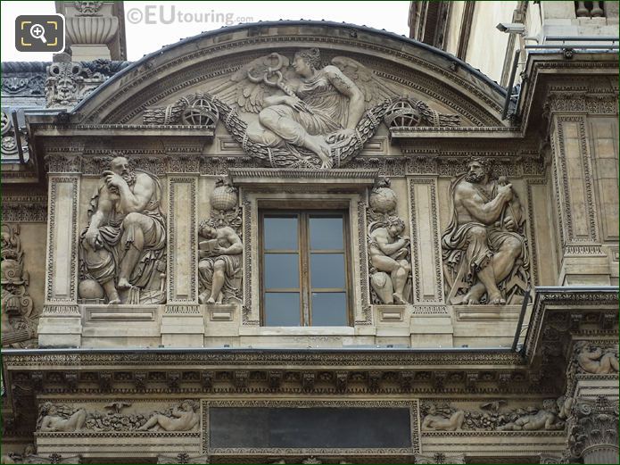 Top facade Aile Lescot with sculpture Euclide