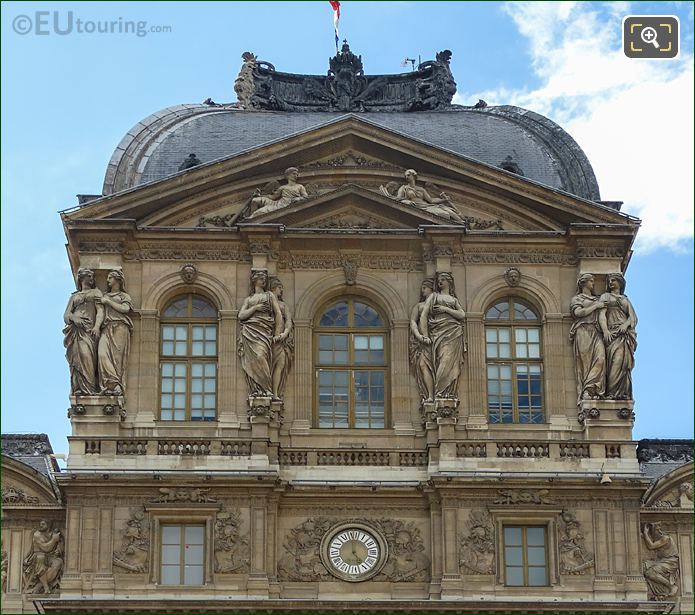 Caryatid sculptures under Pavillon de l'Horloge pediment