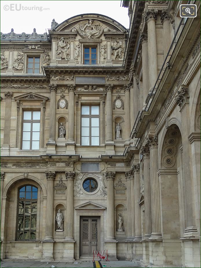 East facade Aile Lemercier amd bas relief Guerre sculpture