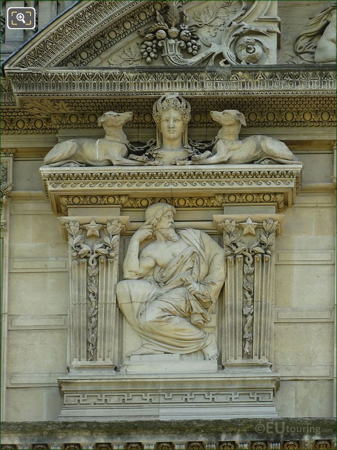 First window left hand side bas relief sculpture on Aile de Marsan