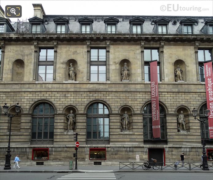 Aile de Rohan-Rivoli facade with Michel Duroc statue