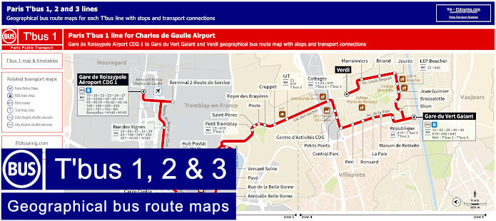 Paris T'bus 1, 2 and 3 maps