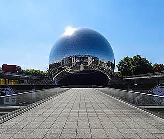 The Geode Cinema with sun flare