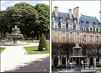 Fountains inside Place des Vosges