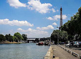 Paris River Seine from Port de Grenelle with the Eiffel Tower