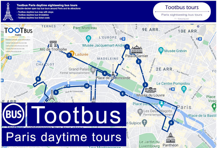 Tootbus Paris daytime sightseeing bus tour map