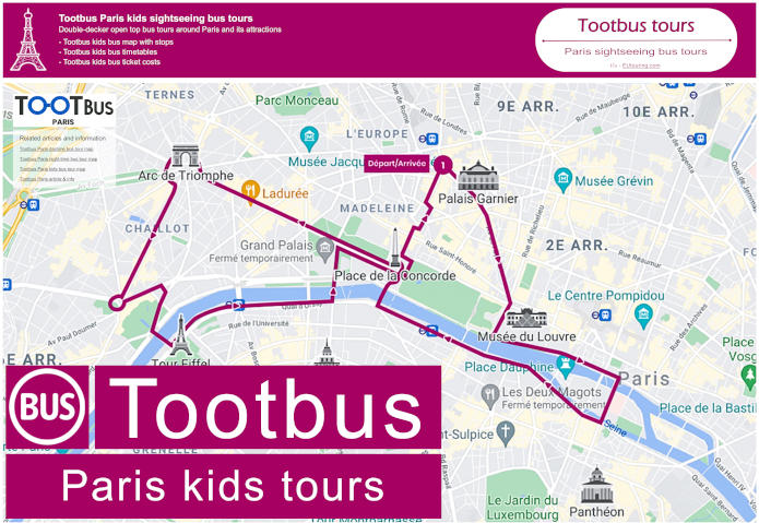 Tootbus Paris kids sightseeing bus tour map