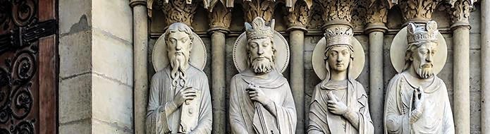Portal statues of Notre Dame de Paris Cathedral