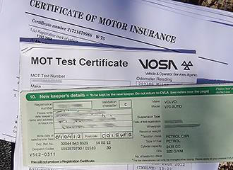 Car MOT, Insurance and V5 Documents