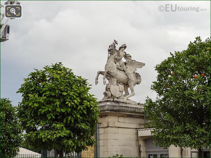 Equestrian statue from Fer a Cheval, Jardin des Tuileries looking NW