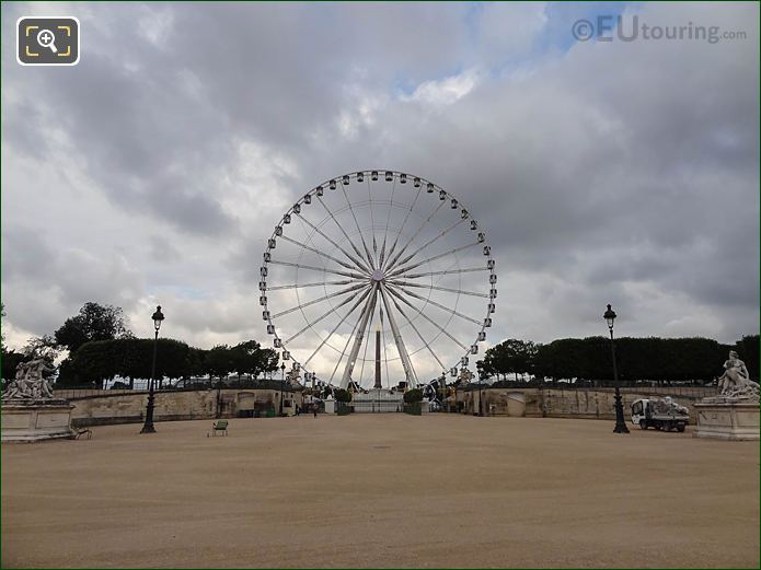 West gates and Fer a Cheval in Jardin des Tuileries looking NW