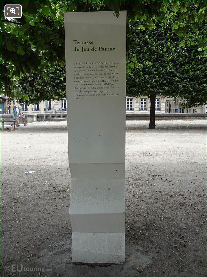 Tuileries tourist information board for Jeu de Paume
