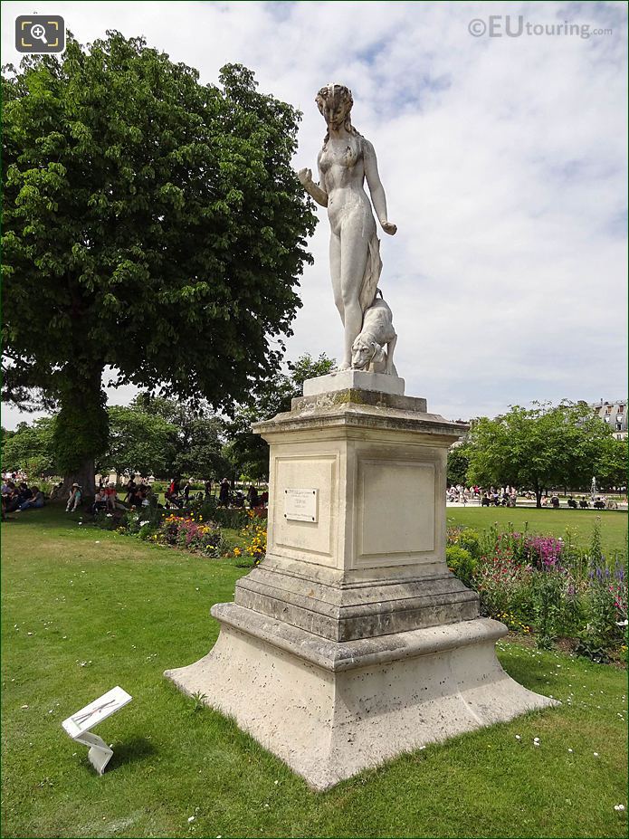 View NW from Grille Lemonnier to Nymphe statue, Jardin des Tuileries