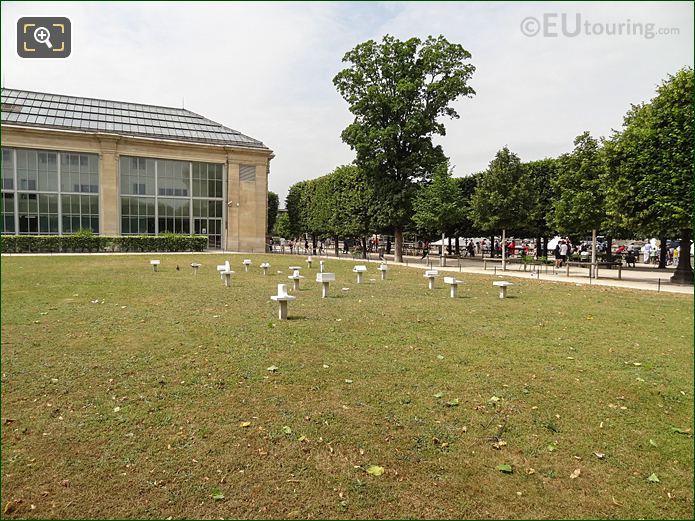 Modern sculpture on Terrasse de l'Orangerie in Jardin des Tuileries looking SW